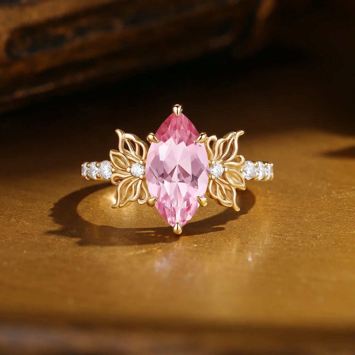 Floral Fairy Marquise Cut Padparadscha Sapphire Butterfly Inspired Engagement Ring - Beata