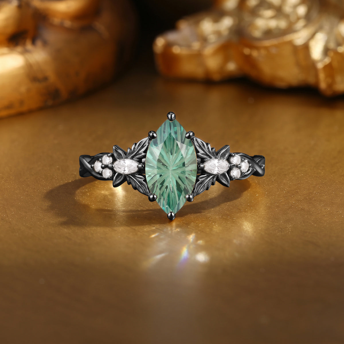 Forest Fairy Marquise Firework Cut Green Sapphire Butterfly Inspired Engagement Ring - Yara
