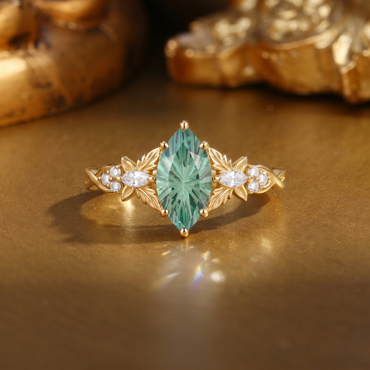 Forest Fairy Marquise Firework Cut Green Sapphire Butterfly Inspired Engagement Ring - Yara