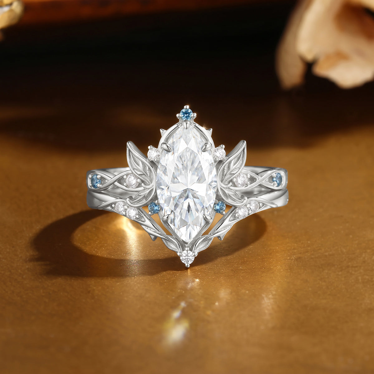 Ethereal Marquise Cut Moissanite Fairy Inspired Engagement Ring-Frina