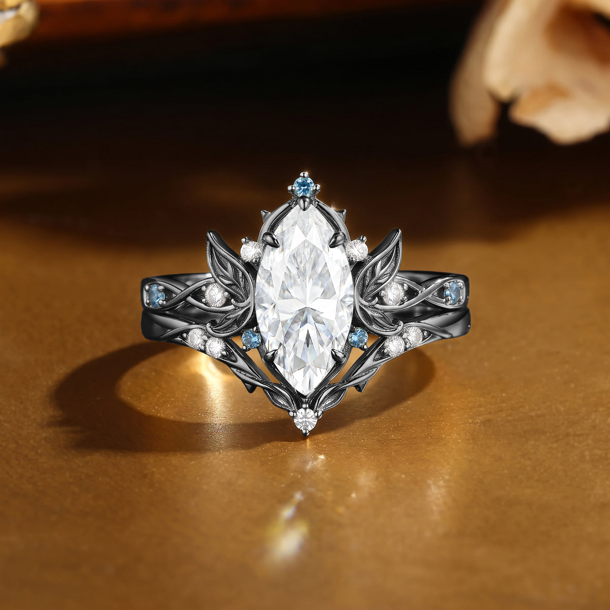 Ethereal Marquise Cut Moissanite Fairy Inspired Engagement Ring-Frina