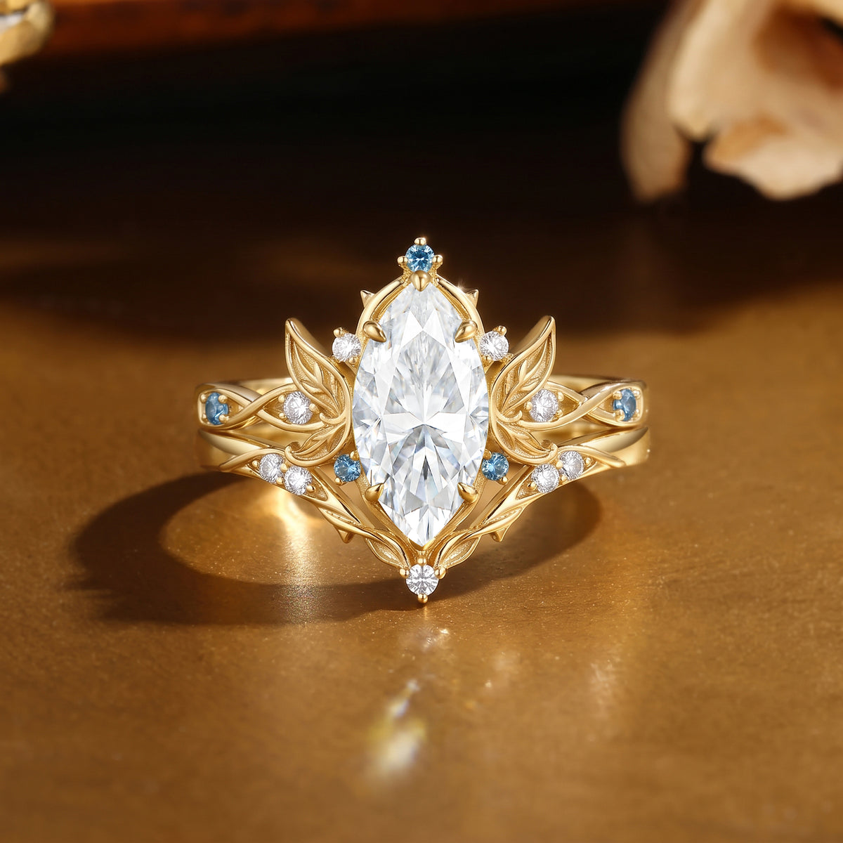 Ethereal Marquise Cut Moissanite Fairy Inspired Engagement Ring-Frina