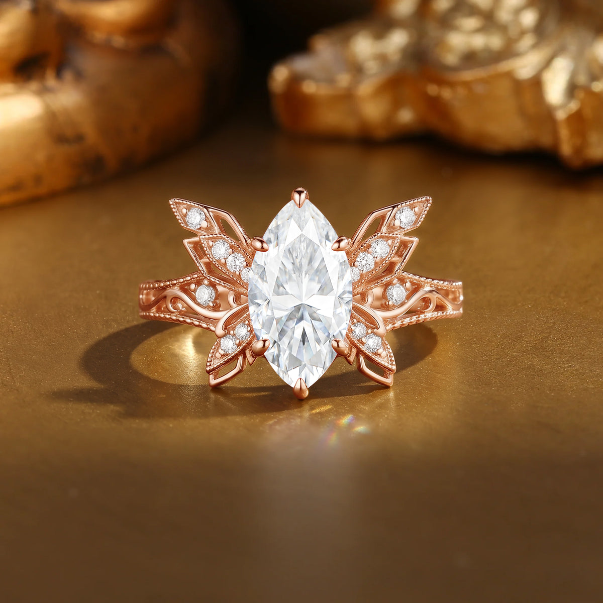 Dreamlike Marquise Shape Moissanite Filigree Butterfly Engagement Ring-Butty