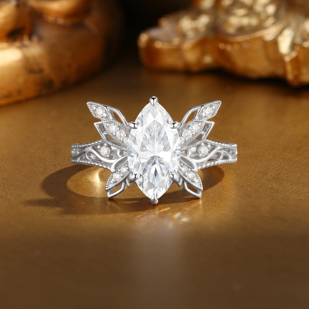 Dreamlike Marquise Shape Moissanite Filigree Butterfly Engagement Ring-Butty