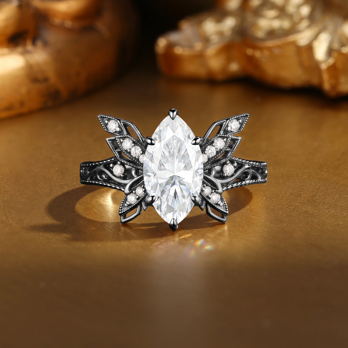 Dreamlike Marquise Shape Moissanite Filigree Butterfly Engagement Ring-Butty