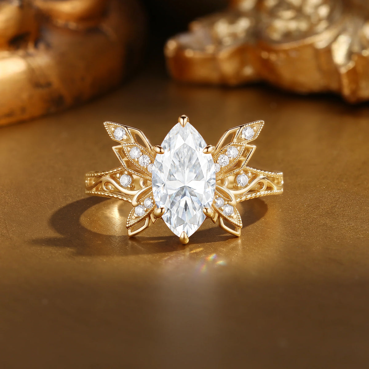 Dreamlike Marquise Shape Moissanite Filigree Butterfly Engagement Ring-Butty