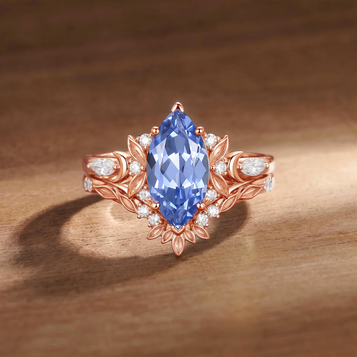 Mystic Marquise Cut Lab Sapphire Elf Ear Motif Engagement Ring-Elfy