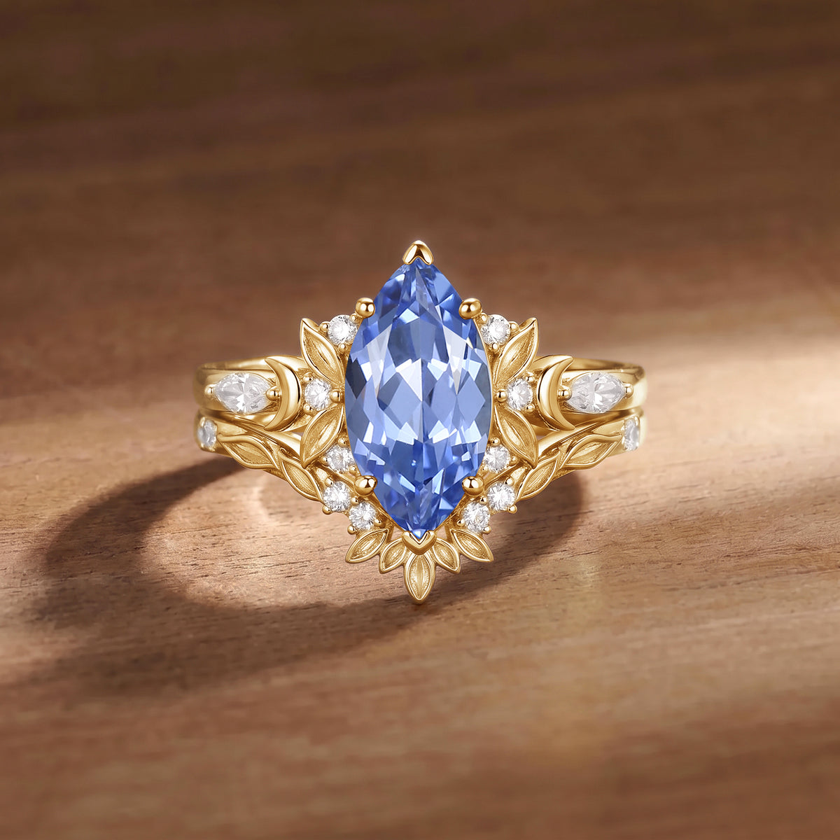 Mystic Marquise Cut Lab Sapphire Elf Ear Motif Engagement Ring-Elfy