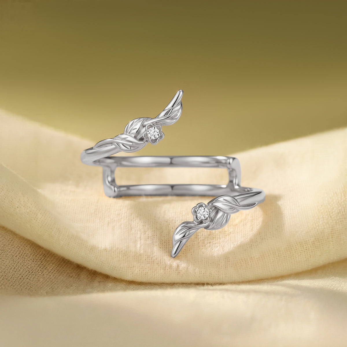 Open Twisted Leaf Floral Moissanite Double Band Stacking Wedding Ring