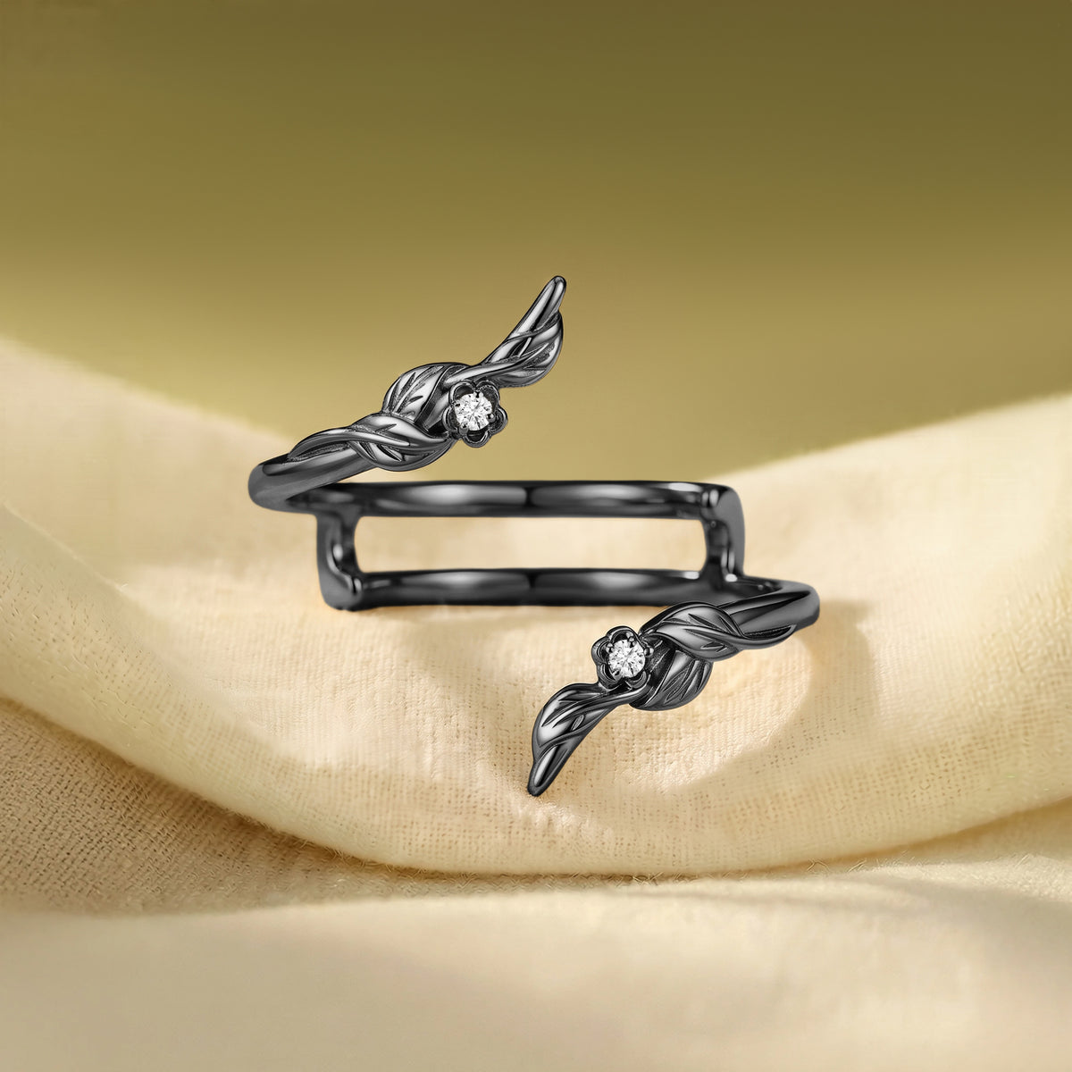 Open Twisted Leaf Floral Moissanite Double Band Stacking Wedding Ring