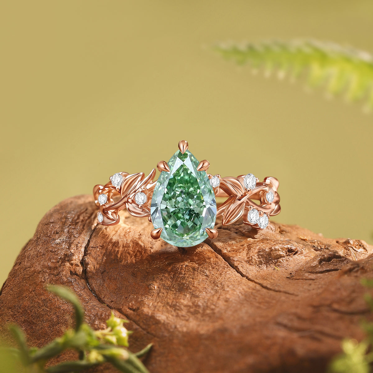 Pear Cut Lab Grown Diamond Twisted Leaf Engagement Ring-Chloris