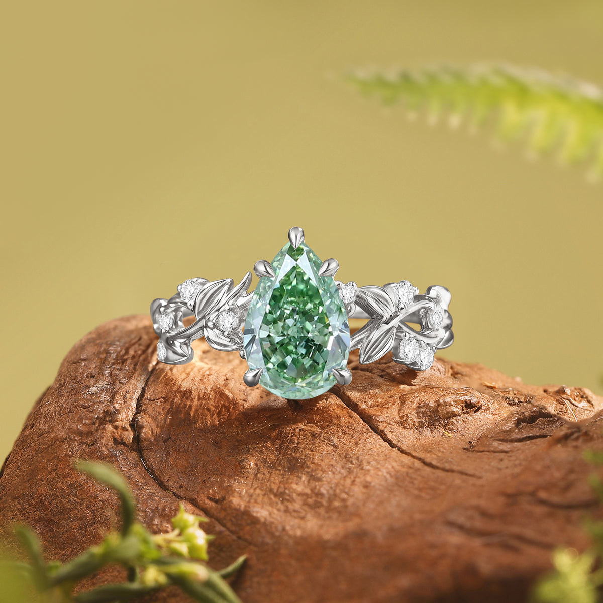 Pear Cut Lab Grown Diamond Twisted Leaf Engagement Ring-Chloris