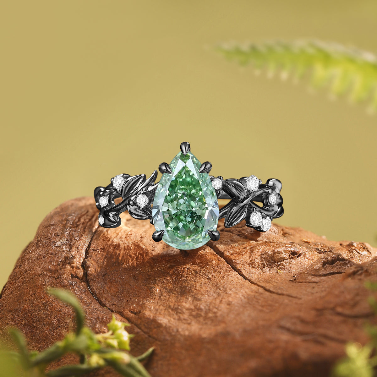 Pear Cut Lab Grown Diamond Twisted Leaf Engagement Ring-Chloris
