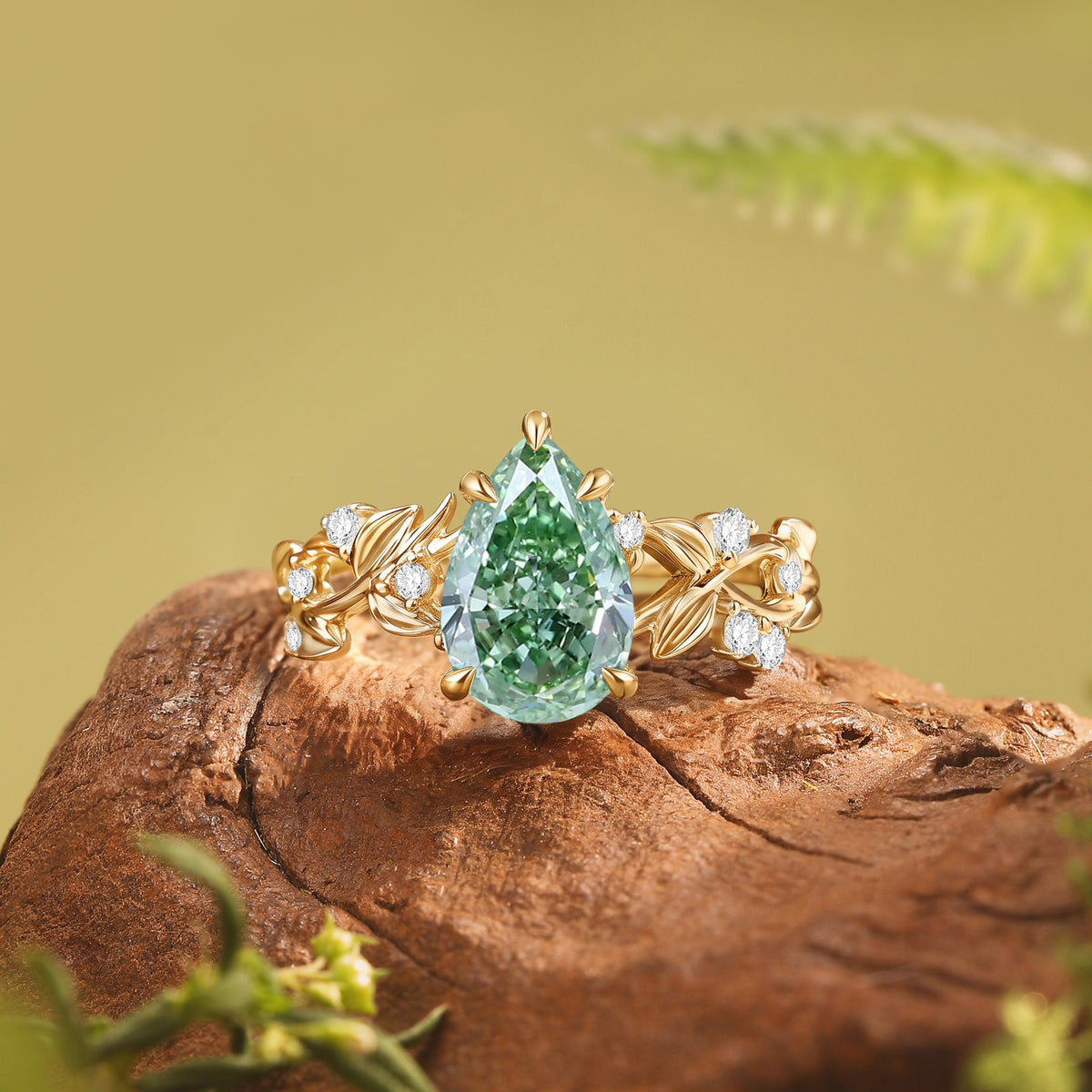 Pear Cut Lab Grown Diamond Twisted Leaf Engagement Ring-Chloris