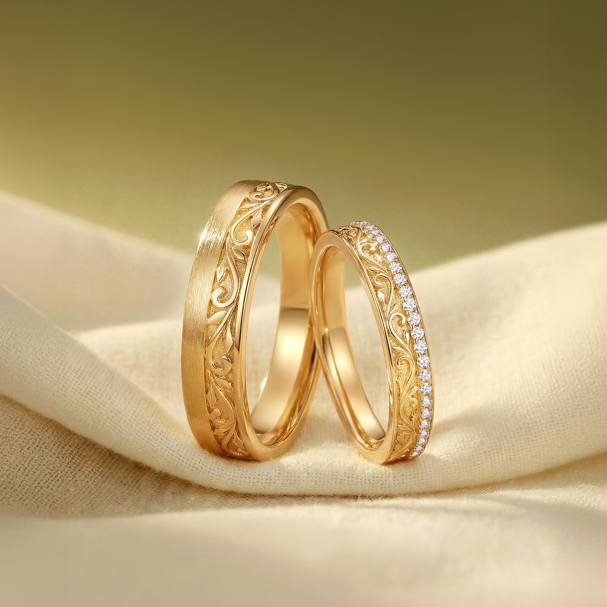 Couple Ring - Nature Inspired Leaf Promise Ring Set