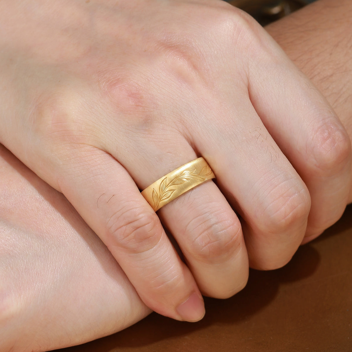 Delicate Hand Engraved Leafy Inspired Anniversary Ring - Men Band