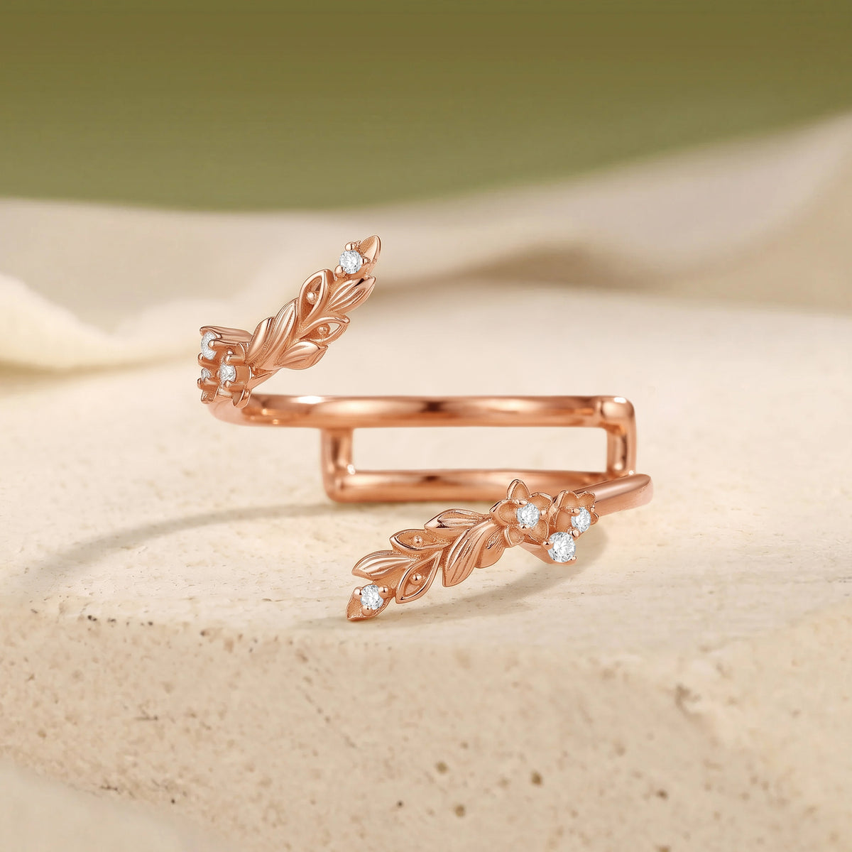 Refined Leaf Stackable Moissanite Wedding Ring Set