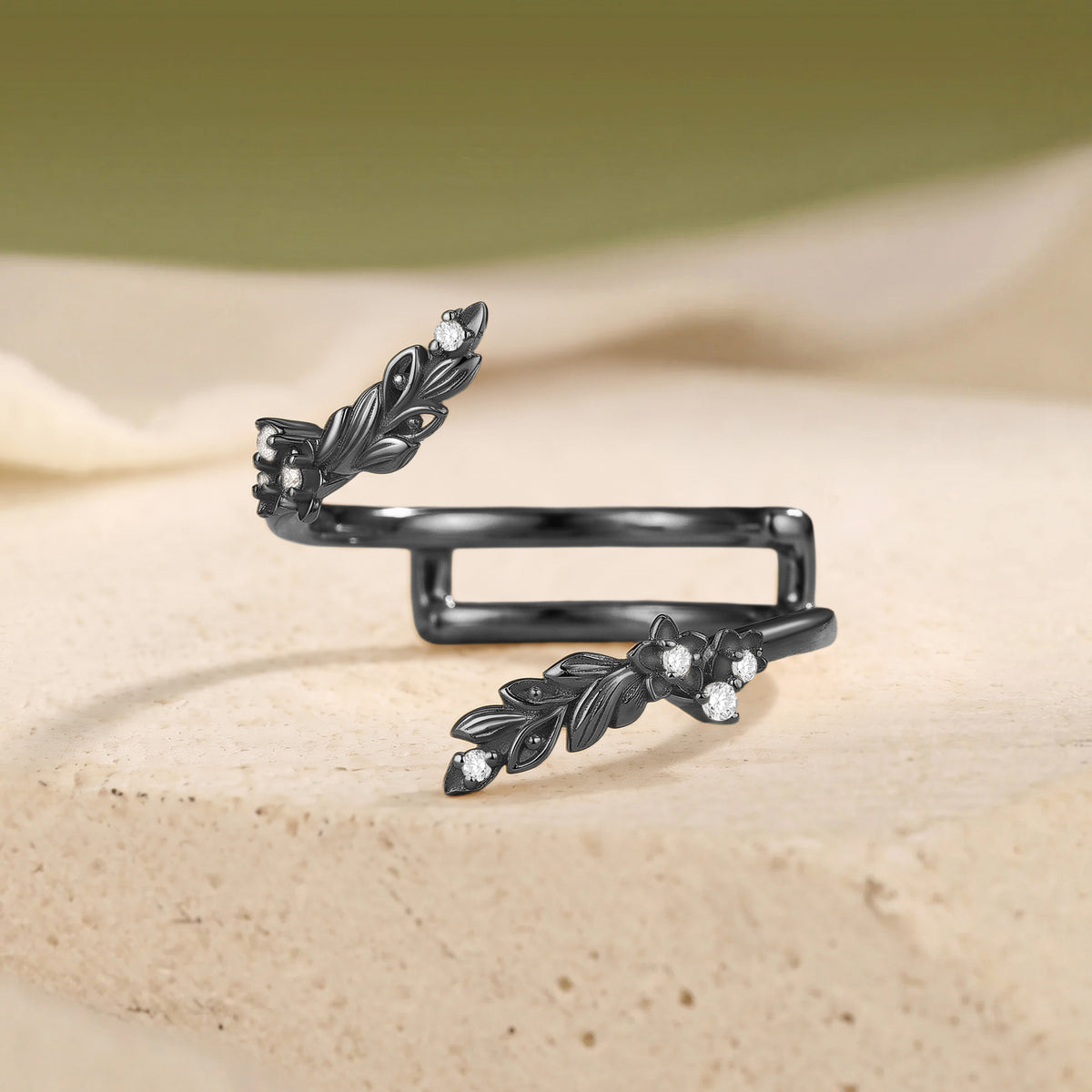 Refined Leaf Stackable Moissanite Wedding Ring Set