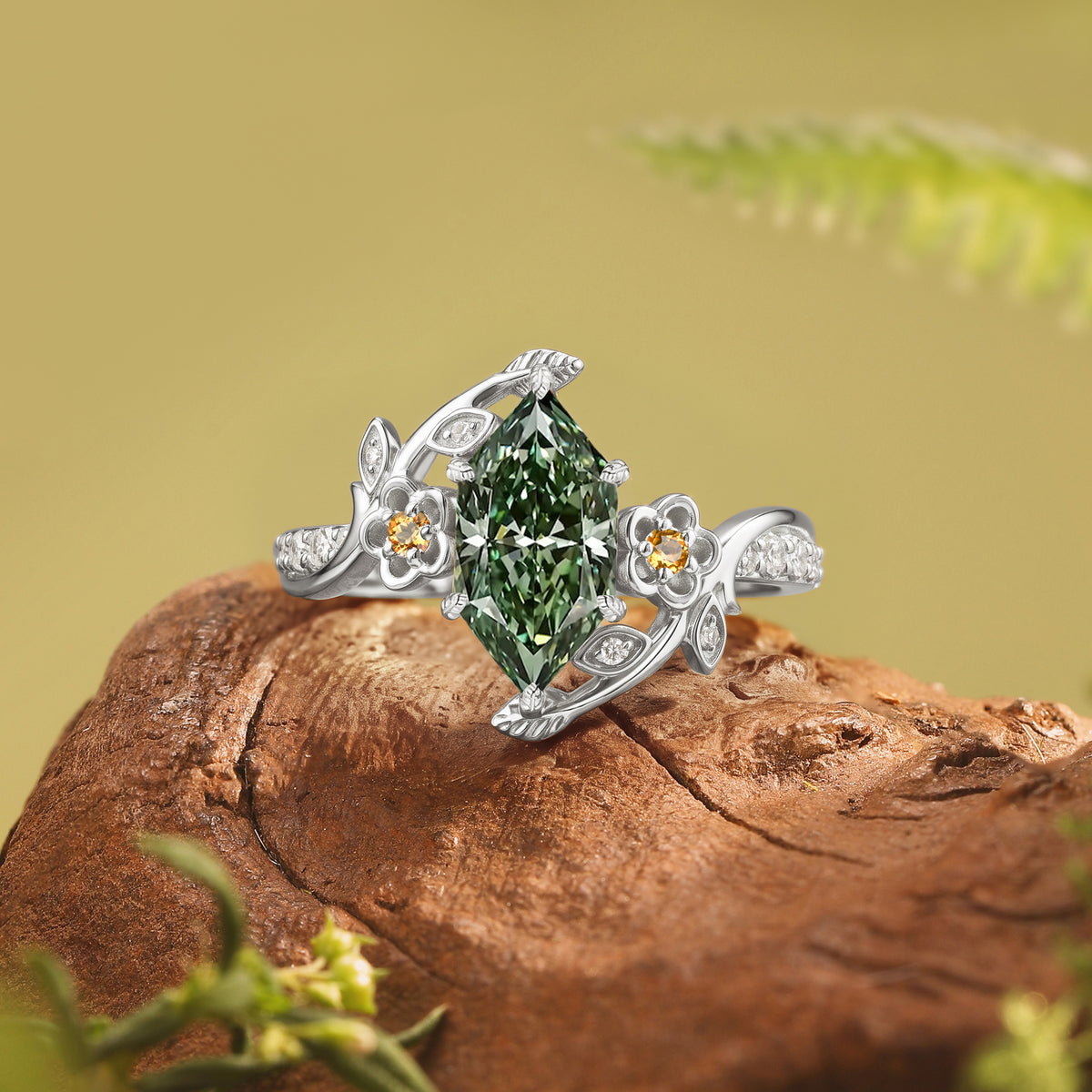 Dutch Marquise Cut Lab Grown Diamond Floral Engagement Ring-Petalis