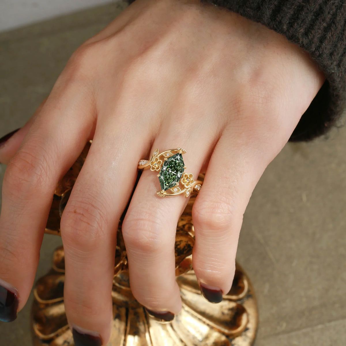 Dutch Marquise Cut Lab Grown Diamond Floral Engagement Ring-Petalis