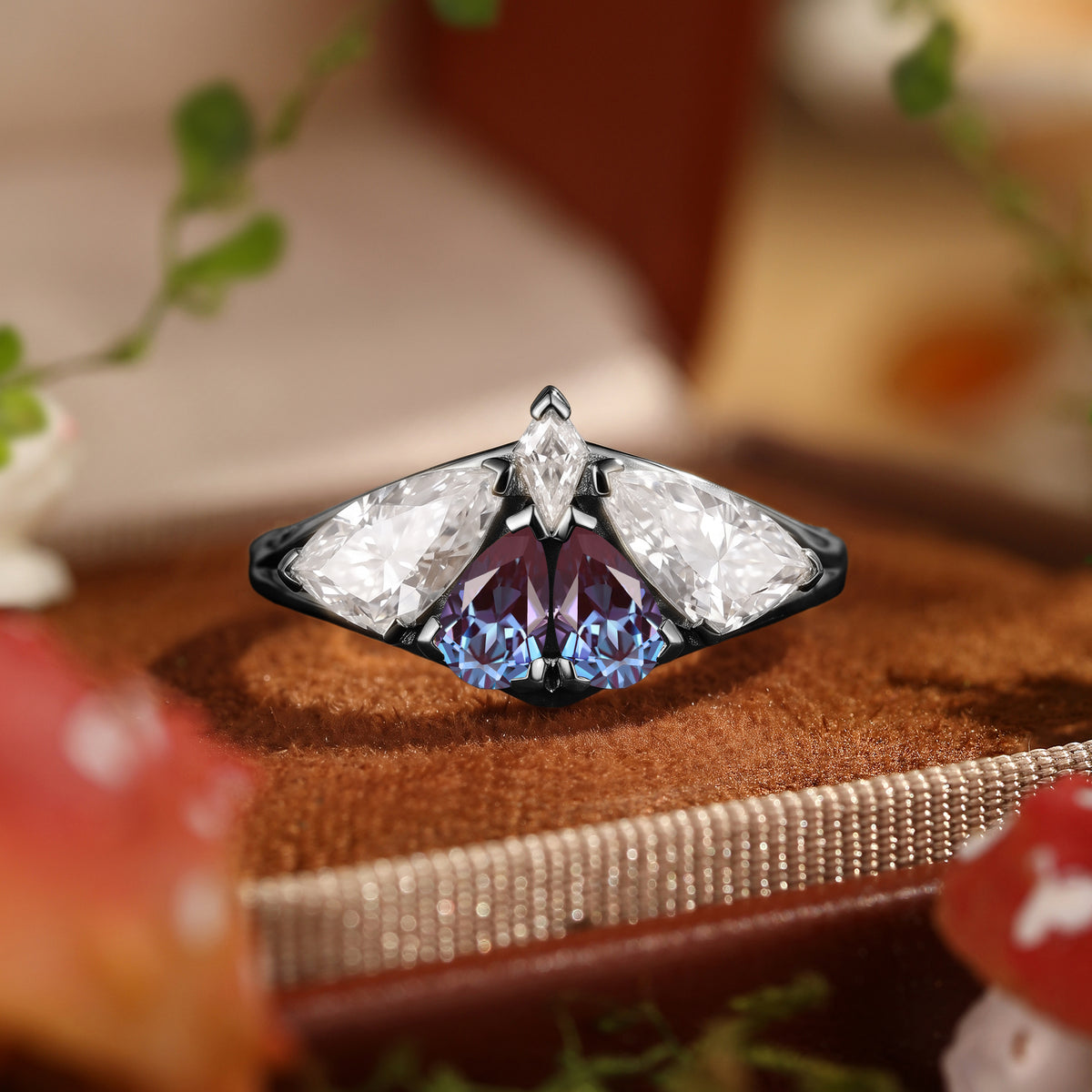 Moth Wing Pear Cut Alexandrite & Moissanite Engagement Ring – Lirael