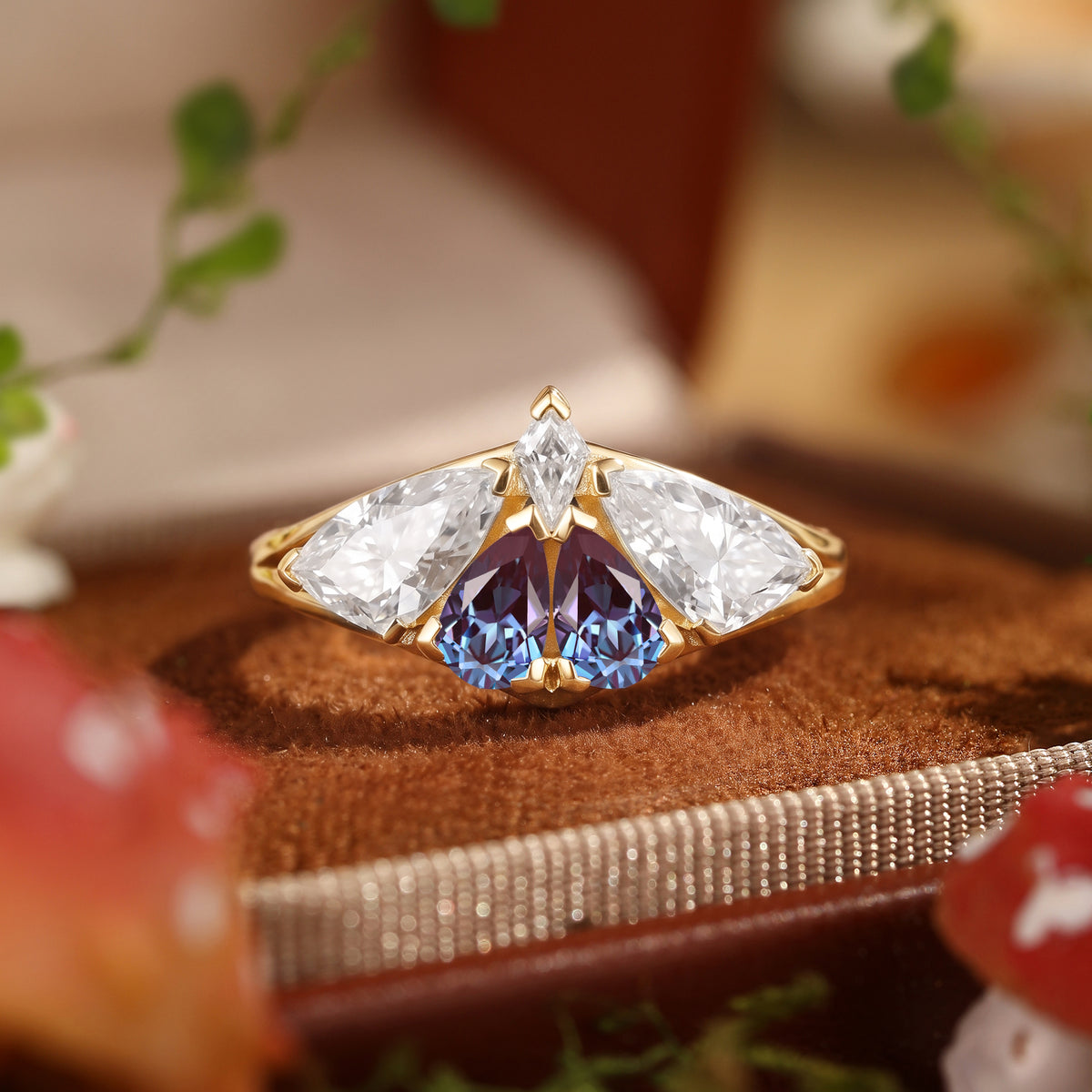 Moth Wing Pear Cut Alexandrite & Moissanite Engagement Ring – Lirael