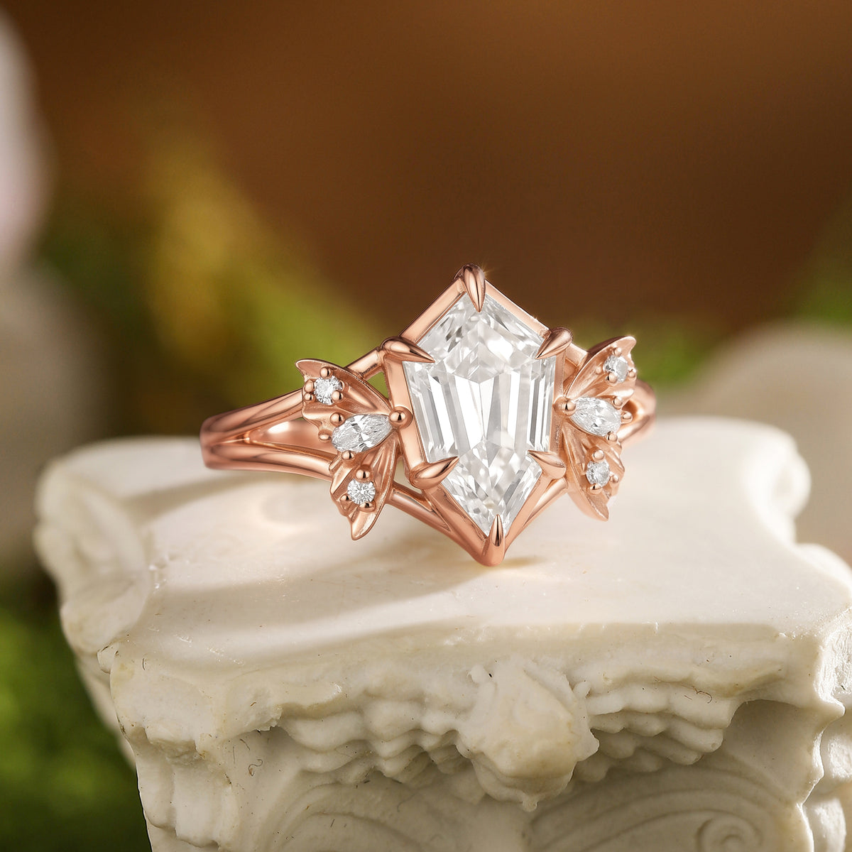 Fairy Fantasy Cut Moissanite Moth Wing Engagement Ring - Lirael