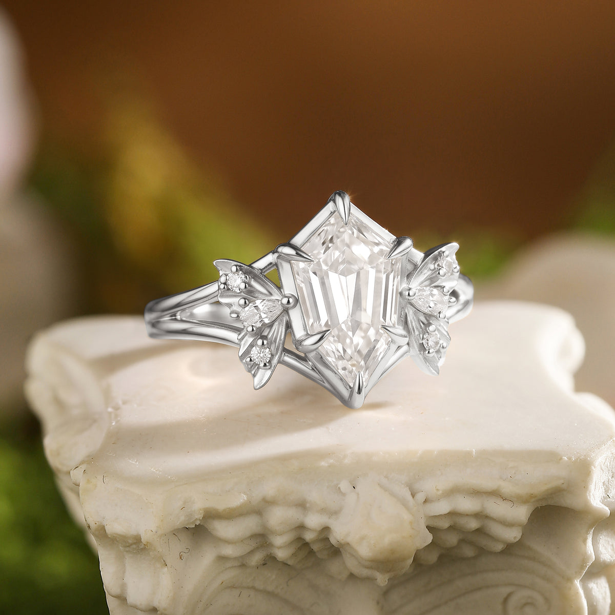 Fairy Fantasy Cut Moissanite Moth Wing Engagement Ring - Lirael