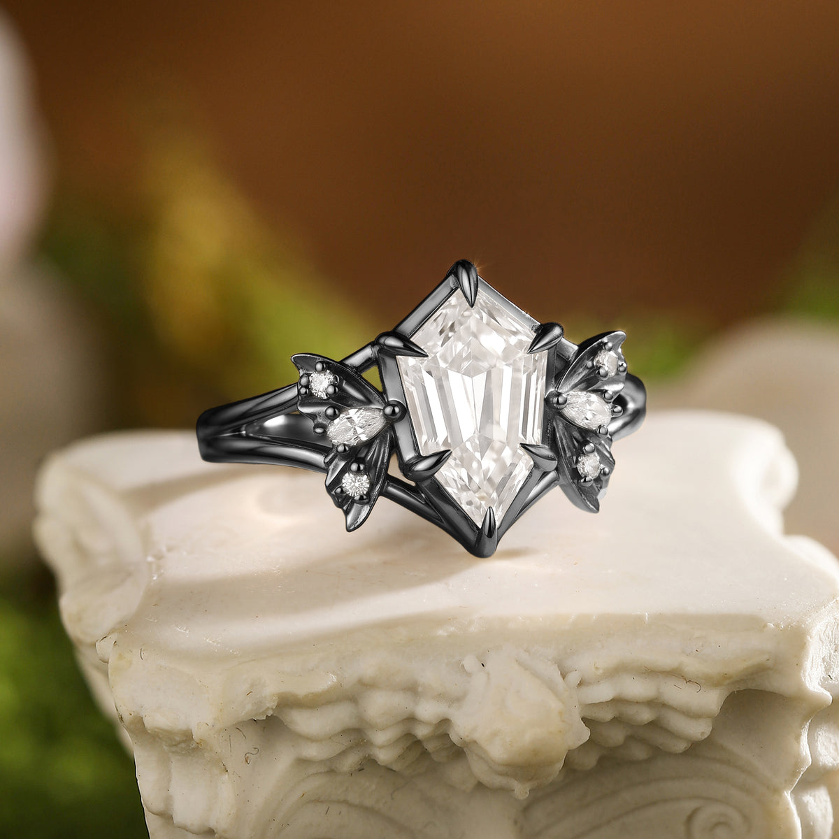 Fairy Fantasy Cut Moissanite Moth Wing Engagement Ring - Lirael
