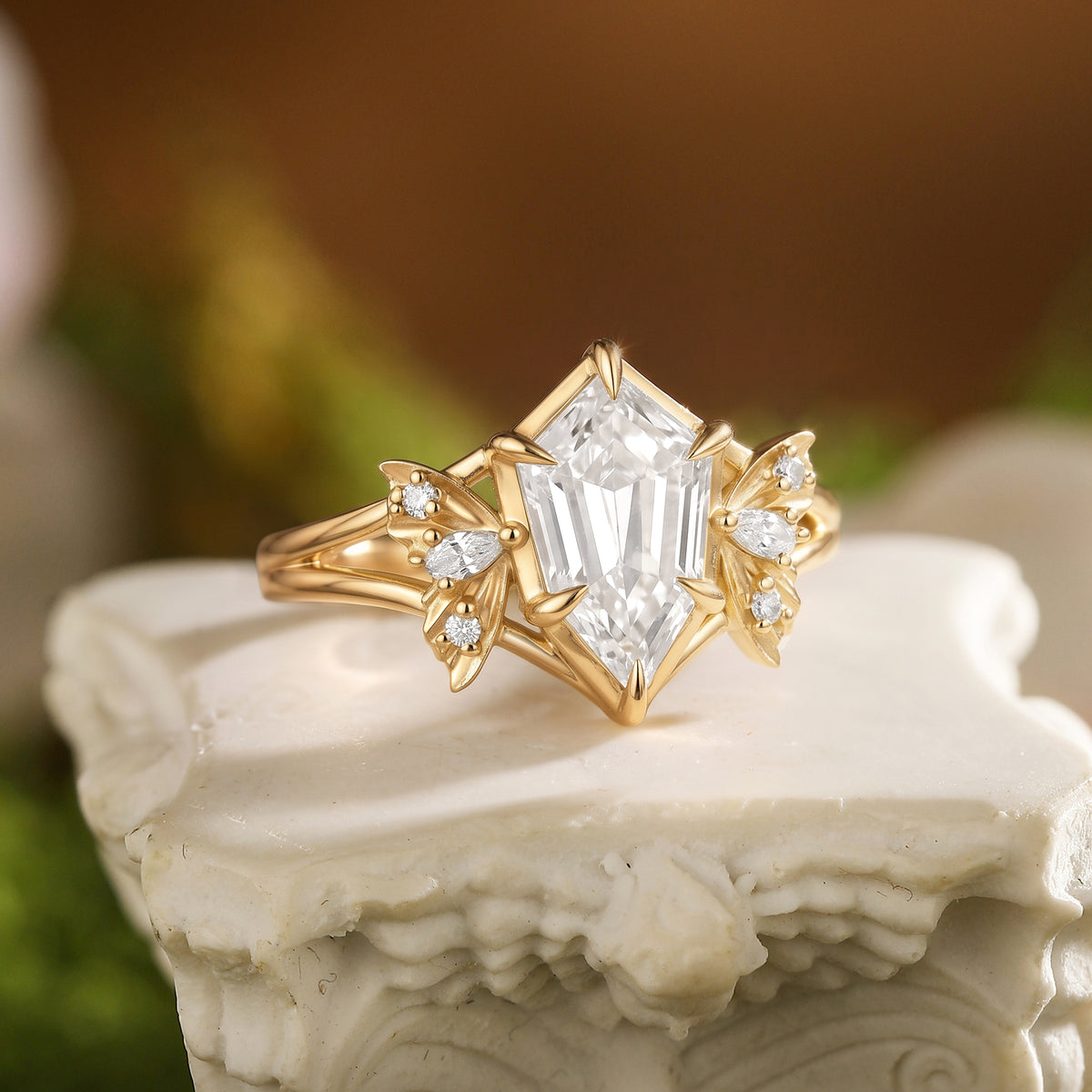 Fairy Fantasy Cut Moissanite Moth Wing Engagement Ring - Lirael