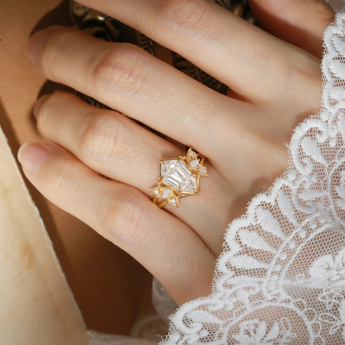 Fairy Fantasy Cut Moissanite Moth Wing Engagement Ring - Lirael