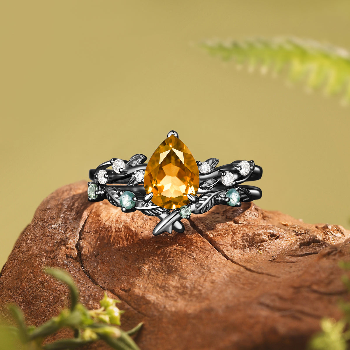 Clarissa - Pear Cut Citrine Leaf Bridal Set 2pcs