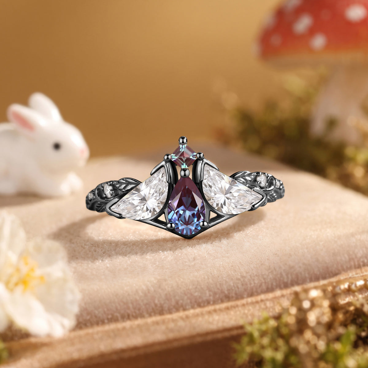Moth Wing Pear Cut Alexandrite Three Stone Engagement Ring – Lirael