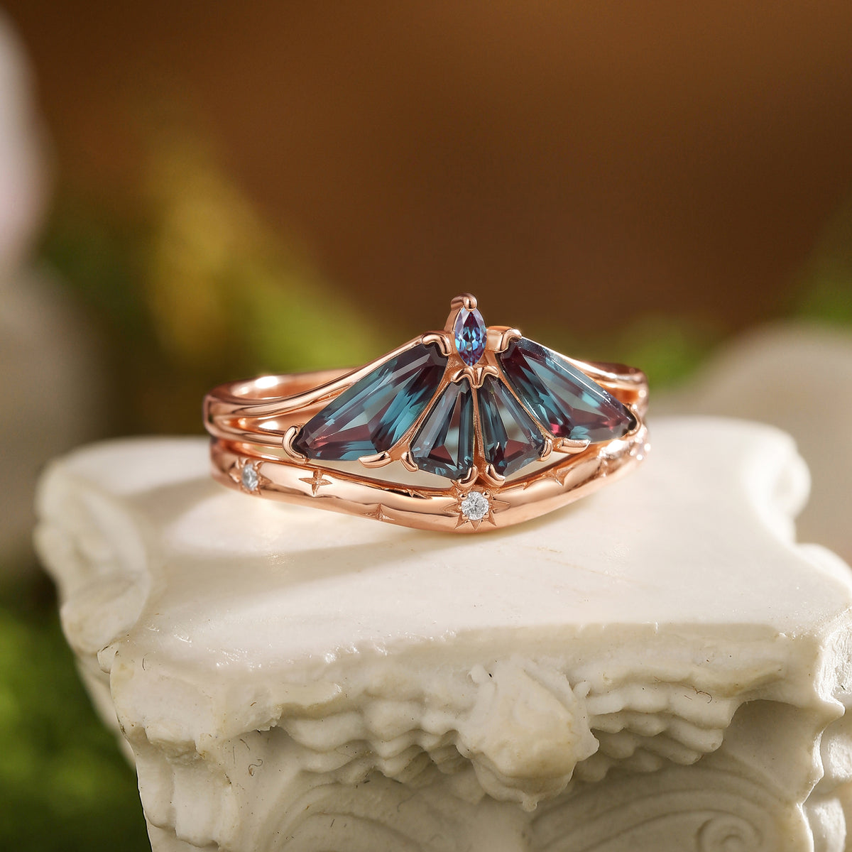 Moth Wing Fantasy Cut Alexandrite Bridal Set 2pcs- Lirael