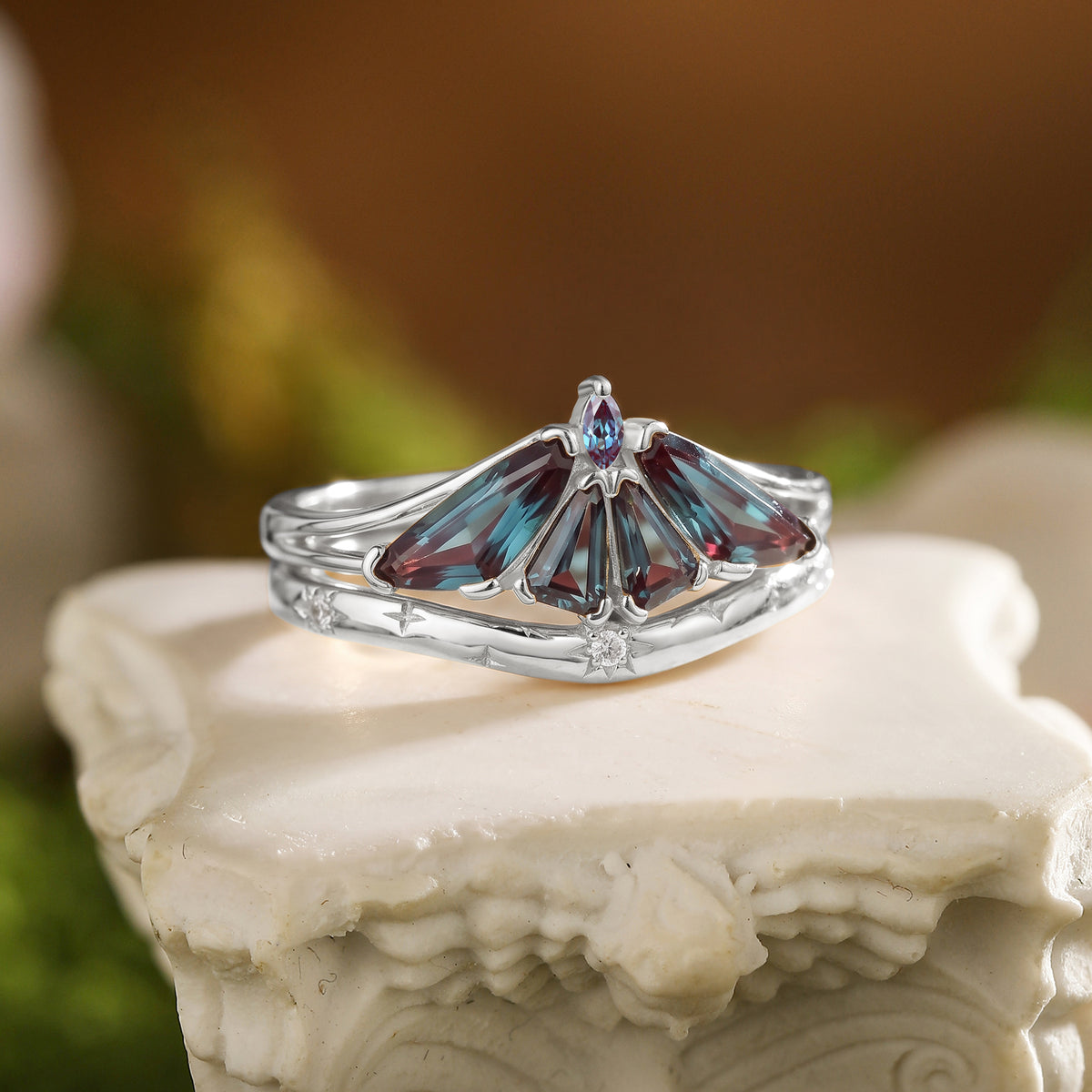 Moth Wing Fantasy Cut Alexandrite Bridal Set 2pcs- Lirael