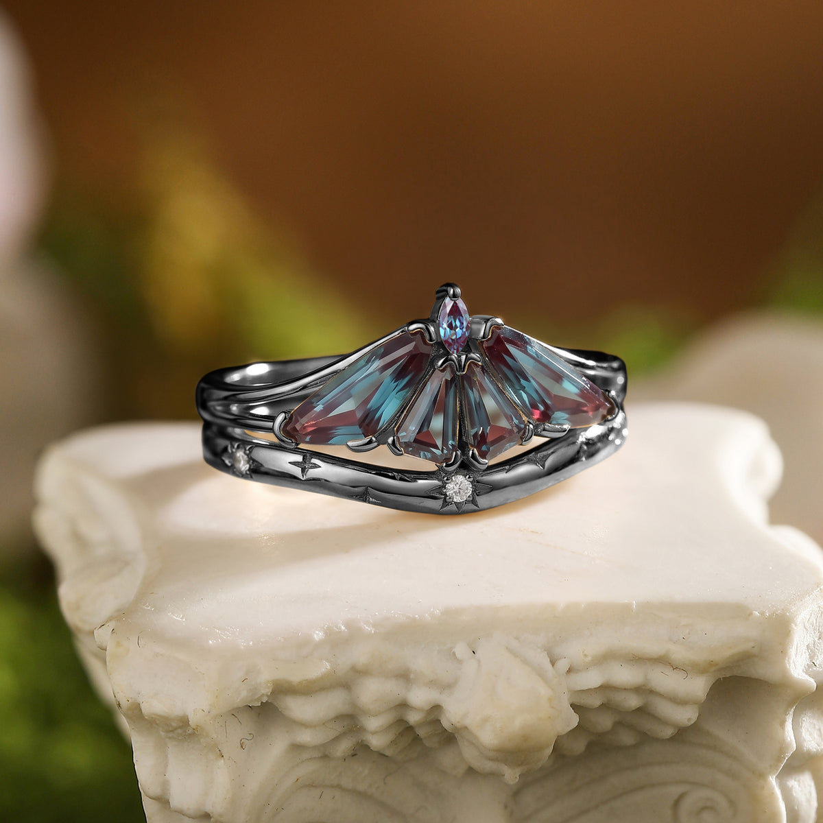 Moth Wing Fantasy Cut Alexandrite Bridal Set 2pcs- Lirael