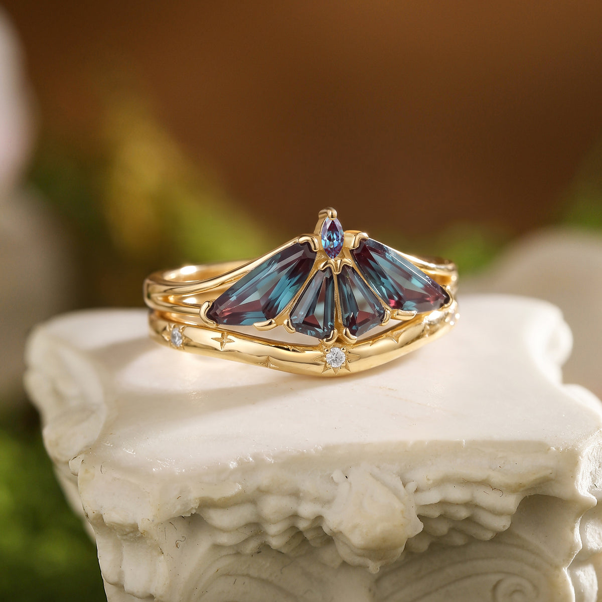 Moth Wing Fantasy Cut Alexandrite Bridal Set 2pcs- Lirael