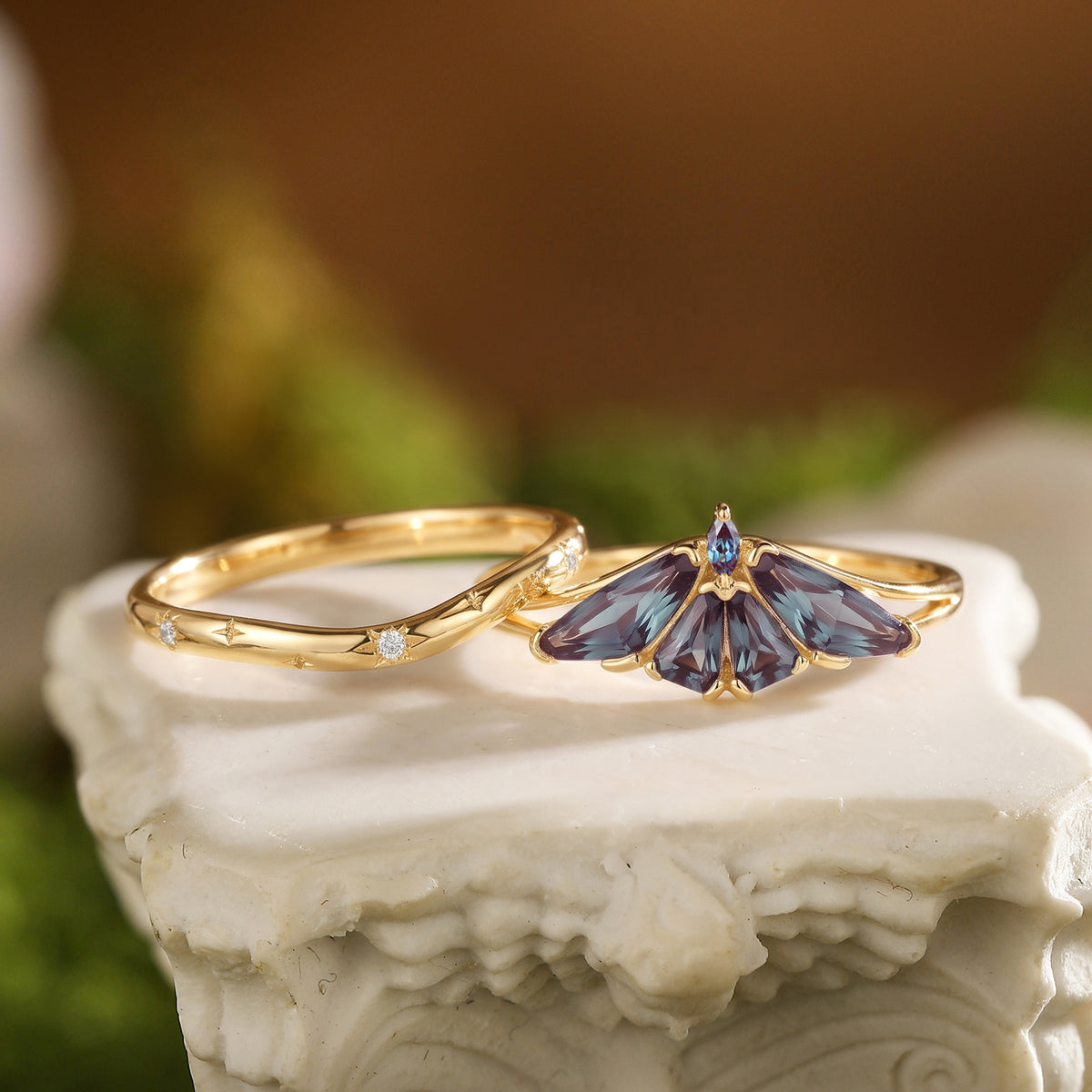 Moth Wing Fantasy Cut Alexandrite Bridal Set 2pcs- Lirael