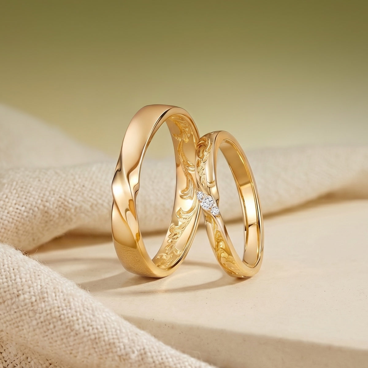 Monique - Unique Gold Design Moissanite Leafy Couple Ring