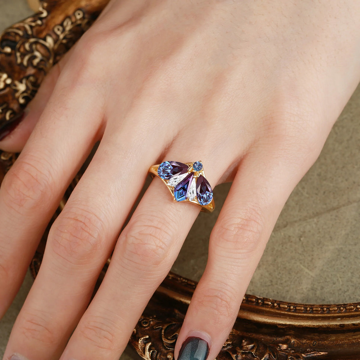 Artisan Moth Wing Inspired Alexandrite Cluster Engagement Ring – Lirael