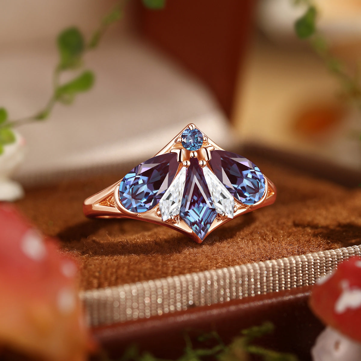Artisan Moth Wing Inspired Alexandrite Cluster Engagement Ring – Lirael
