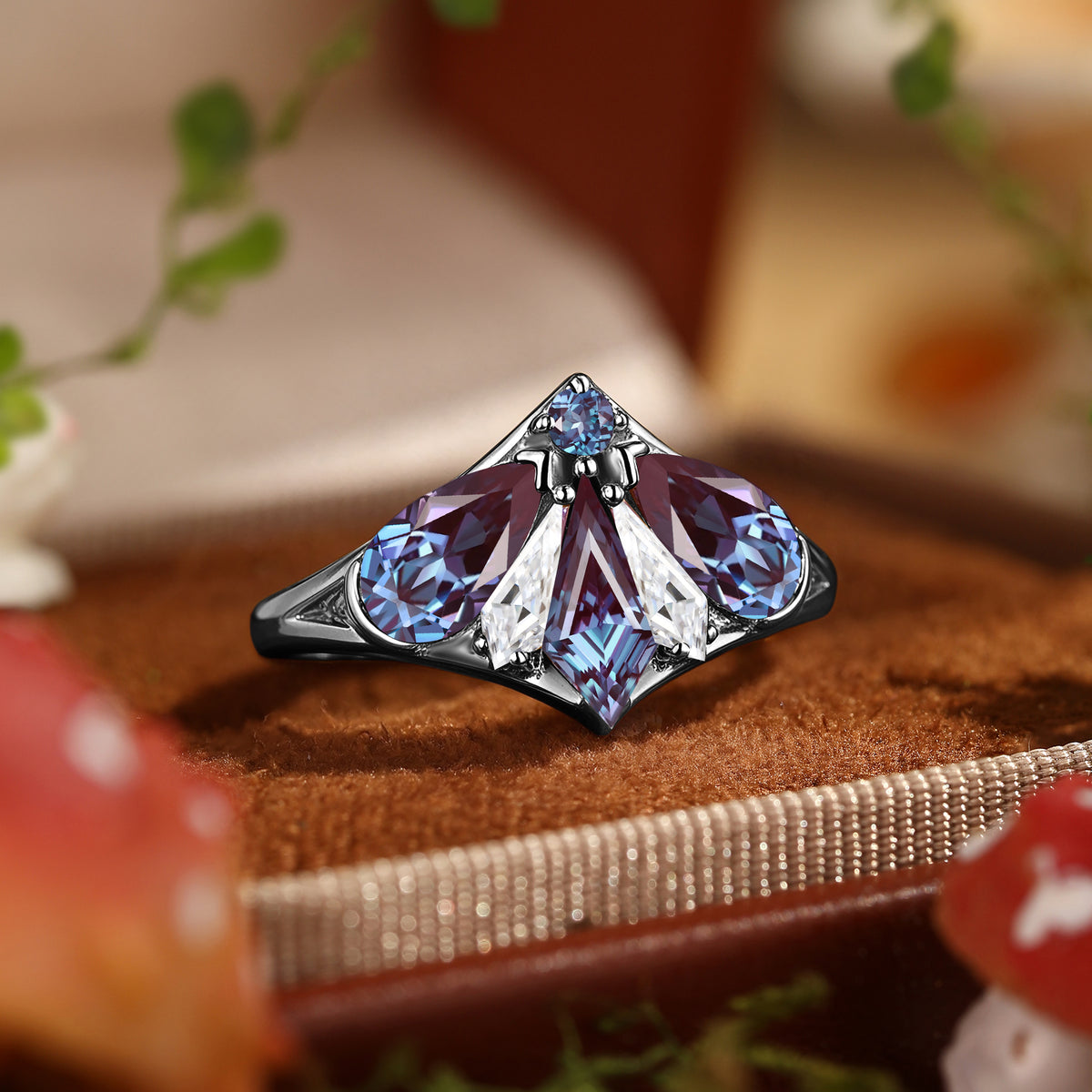 Artisan Moth Wing Inspired Alexandrite Cluster Engagement Ring – Lirael