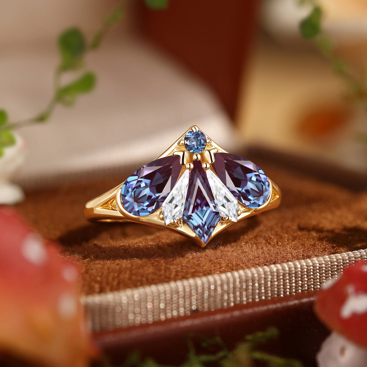 Artisan Moth Wing Inspired Alexandrite Cluster Engagement Ring – Lirael