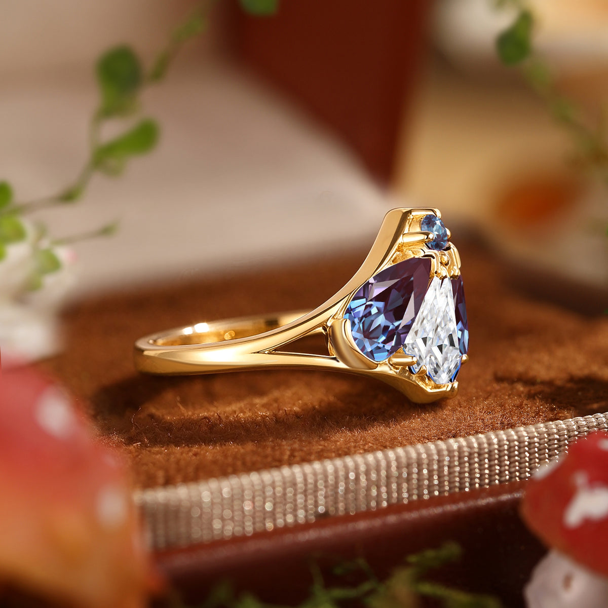 Artisan Moth Wing Inspired Alexandrite Cluster Engagement Ring – Lirael