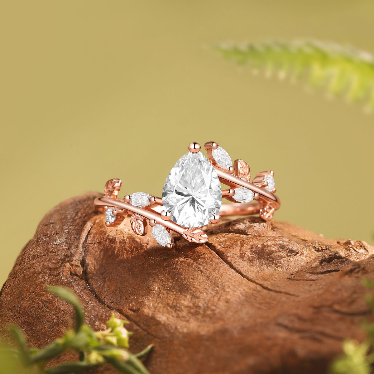 Pear Cut Moissanite Branch Leafy Inspired Engagement Ring - Clara