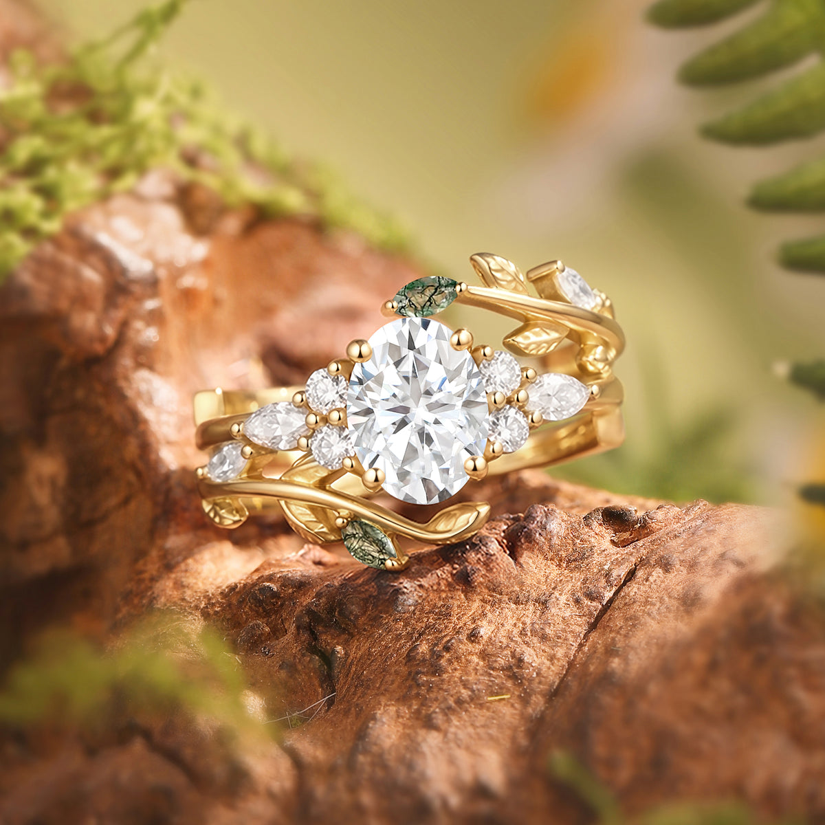 Daria - Moissanite Leafy Engagement Ring Set 2pcs