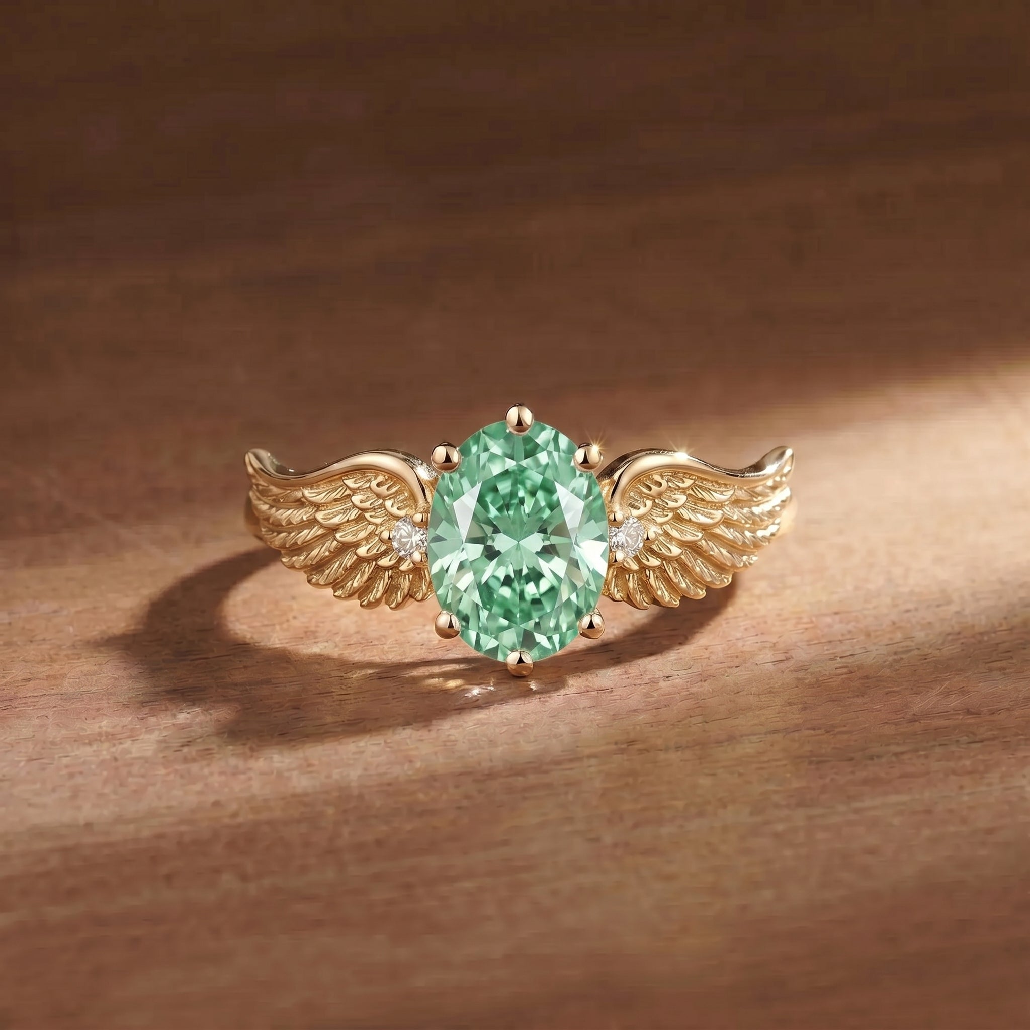 Wing Oval Cut Green Sapphire Engagement Ring - Gemima