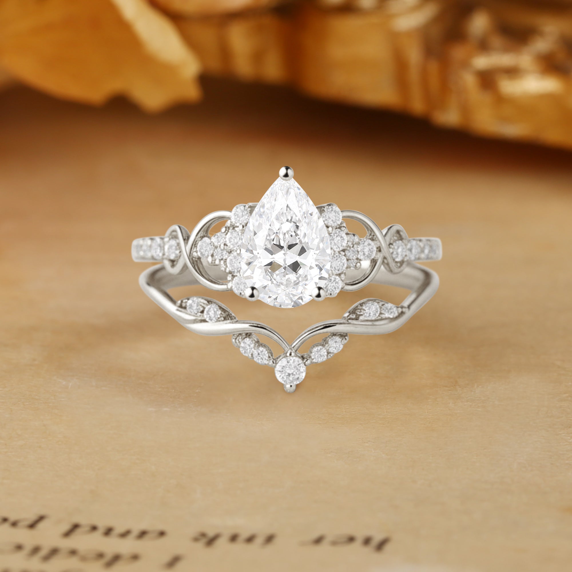 Ramona - Vintage Pear Cut Lab Grown Diamond Twist Cluster Bridal Set 2pcs