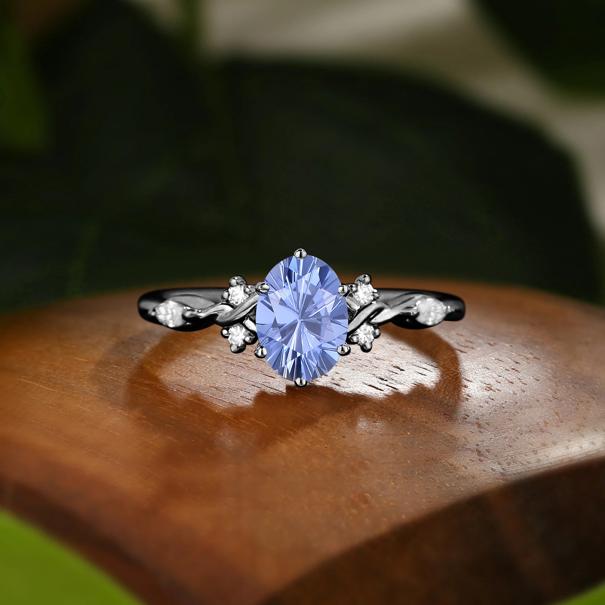 Oval Firework Cut Cornflower Blue Sapphire Twist Engagement Ring - Lucille