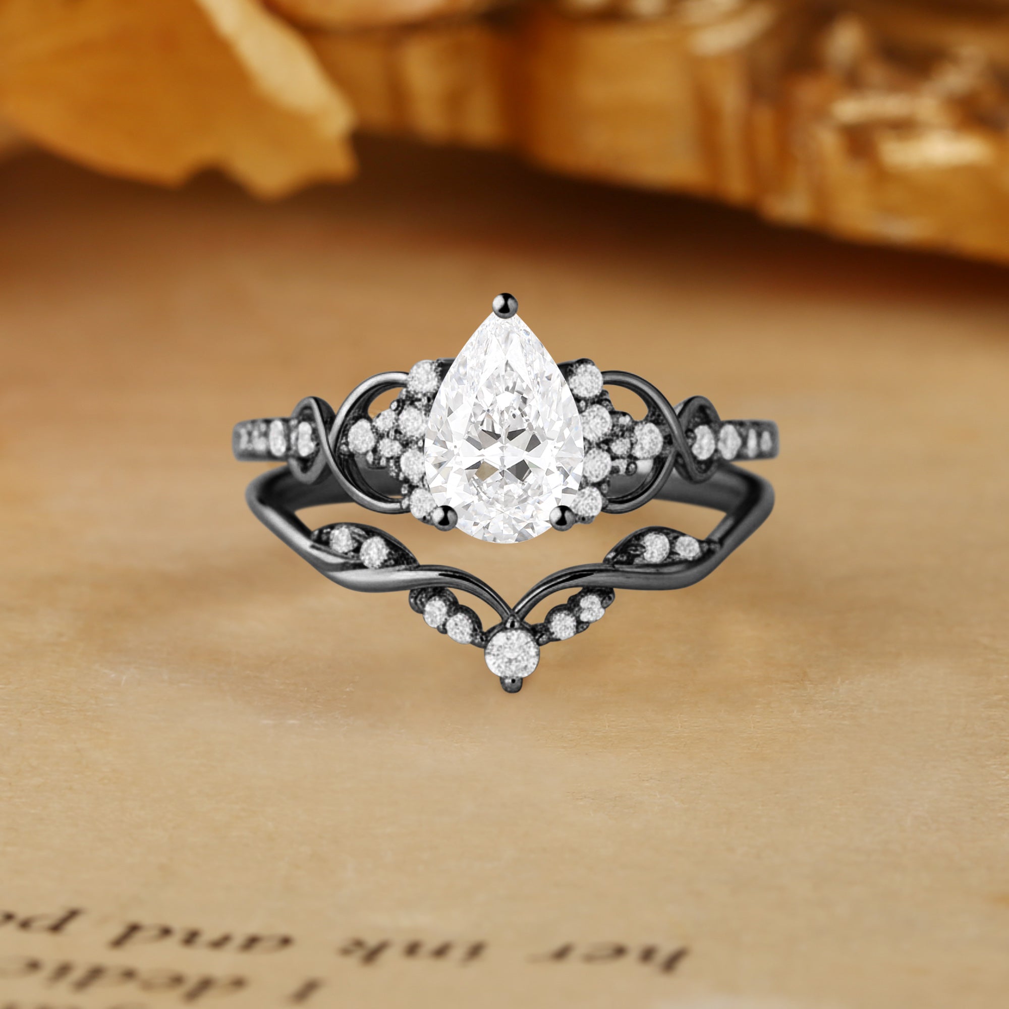 Ramona - Vintage Pear Cut Lab Grown Diamond Twist Cluster Bridal Set 2pcs